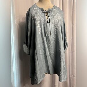 Karen Kane Women's Embroidered Lace-up  Tunic Top Blouse Size M Color Blue NEW